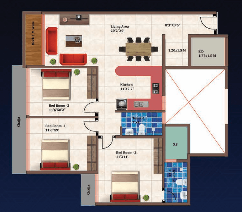 ev 10 marina bay. in Vashi - floor plan