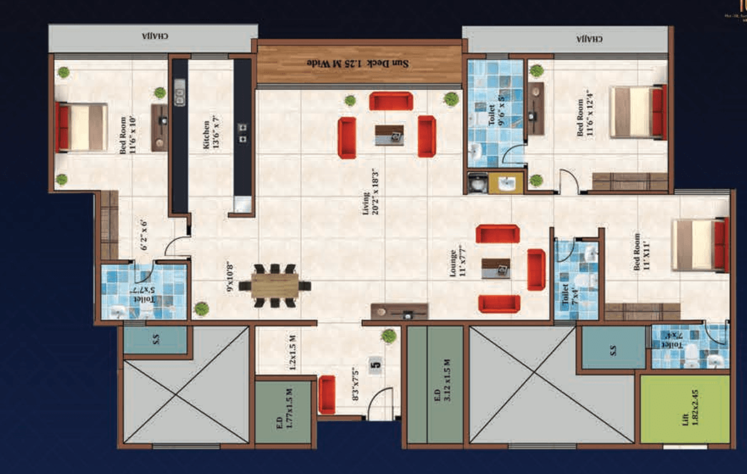ev 10 marina bay. in Vashi - floor plan